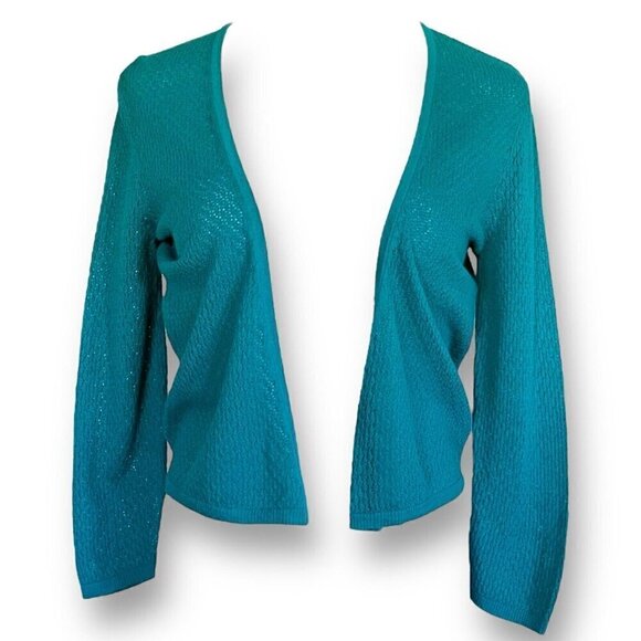 J Jill Womens Cardigan XS Teal Cotton Open Front Knit 3/4 Sleeve Spring Sweater - Picture 1 of 5